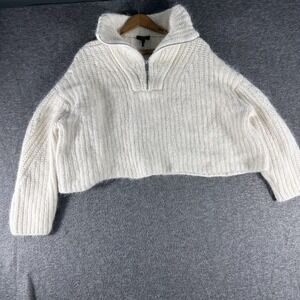 Rag & Bone Hannah Alpaca Blend Ribbed Cropped 1/4 Zip Sweater M Pullover Preppy